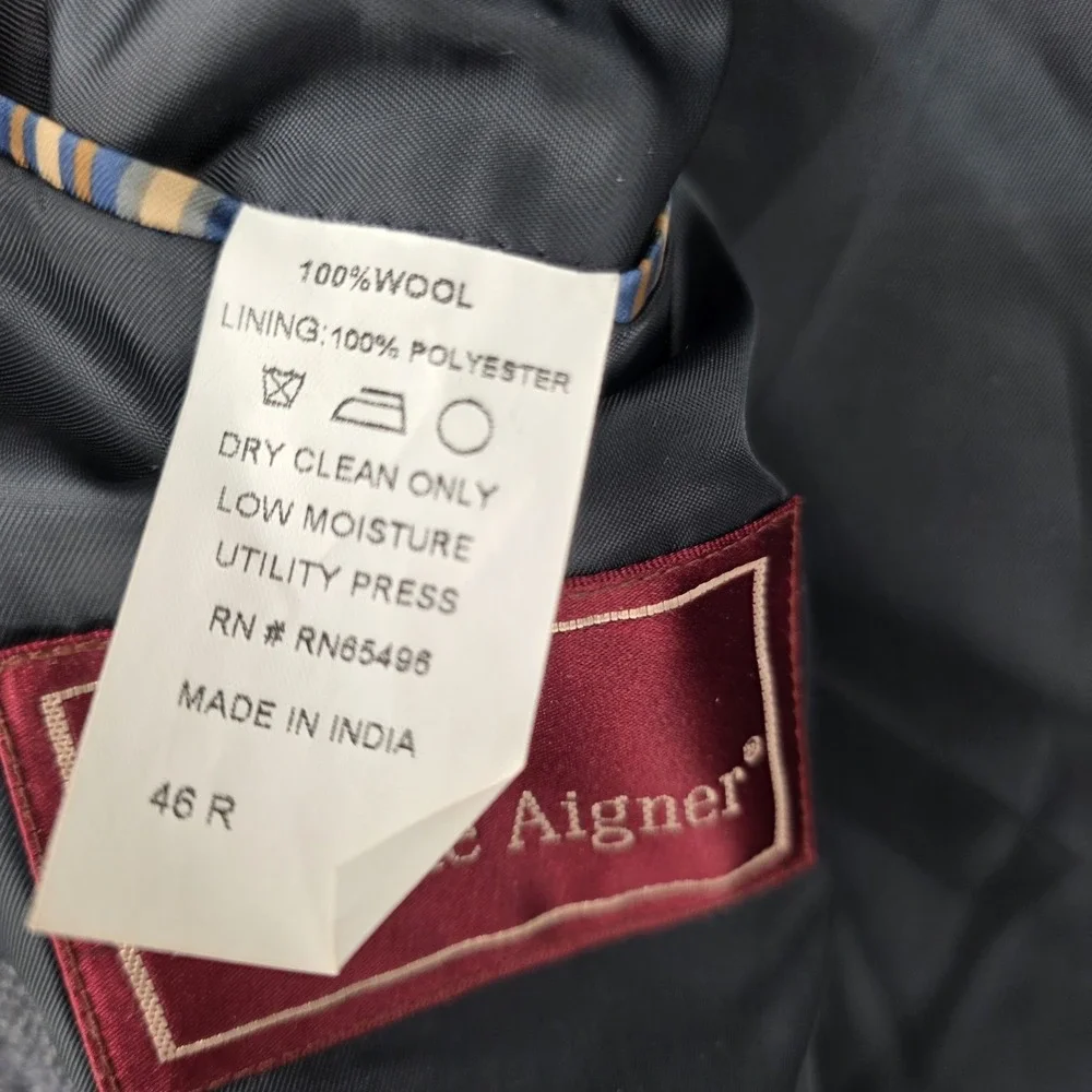 Vintage Etienne Aigner Blazer Men 46R Gray Houndstooth 100% Wool Classic Busines